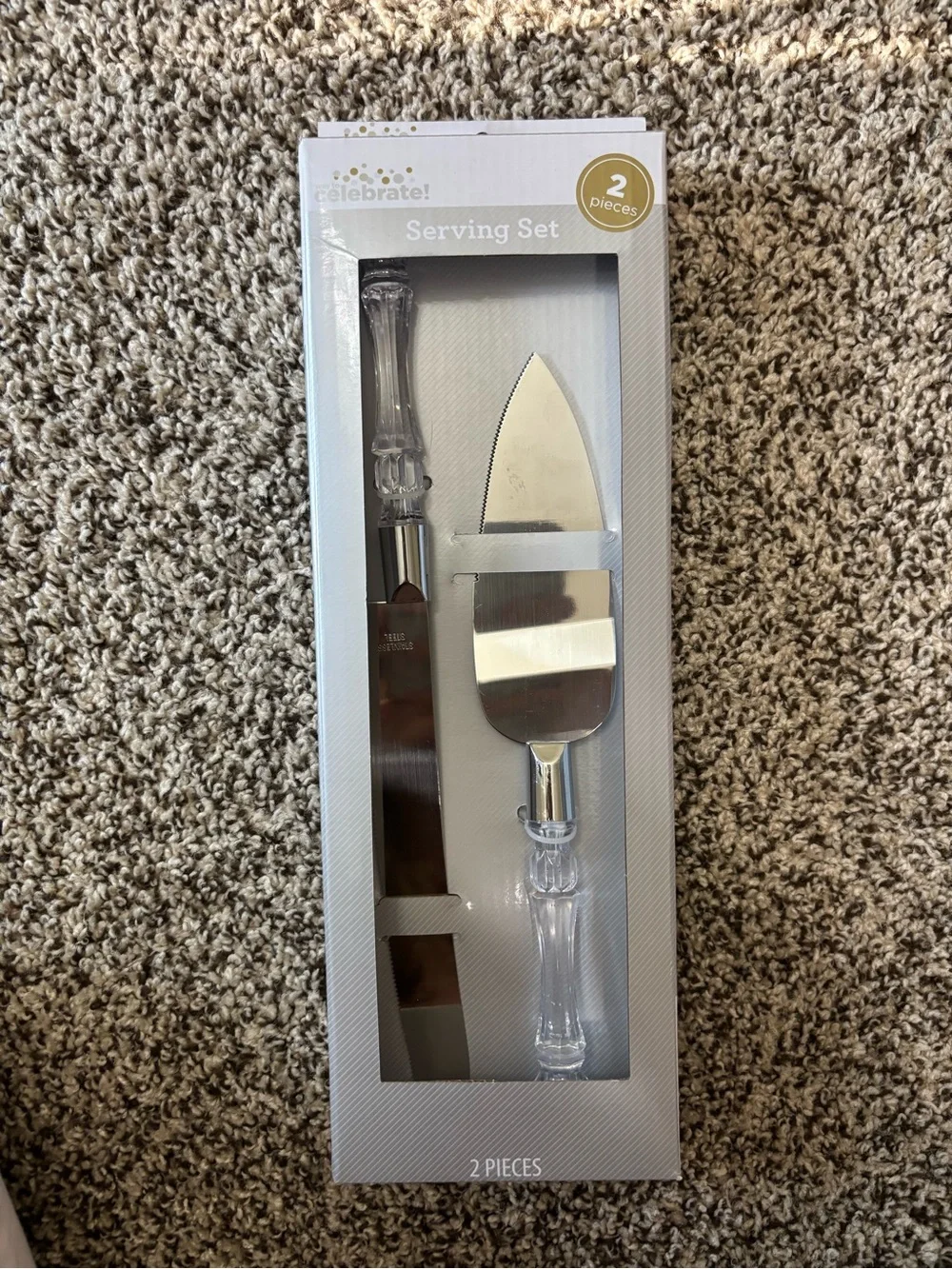 Celebrate It Clear Handle Silver Cake Server & Knife Set